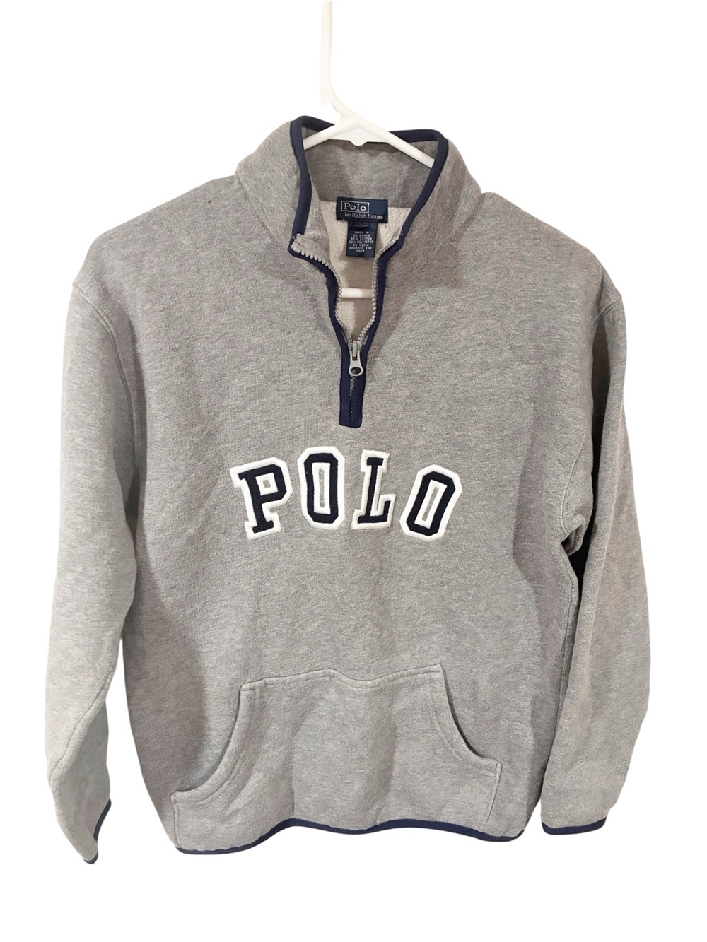 Polo Ralph Lauren Sweatshirt 1/4 Zip Arch Logo Spell Out Youth Size Large Gray